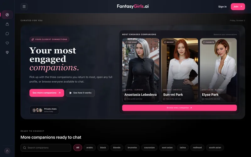 FantasyGirls.ai AI companion site