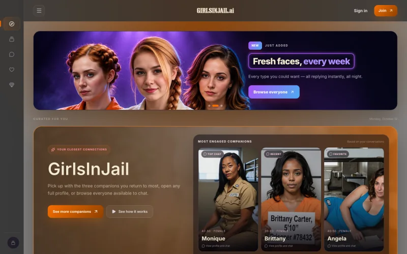 GirlsInJail.ai AI companion site