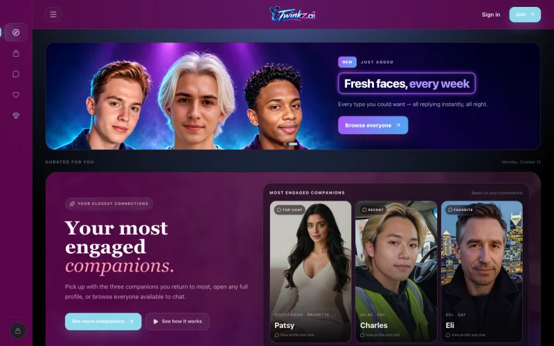 Twinkz.ai AI companion site